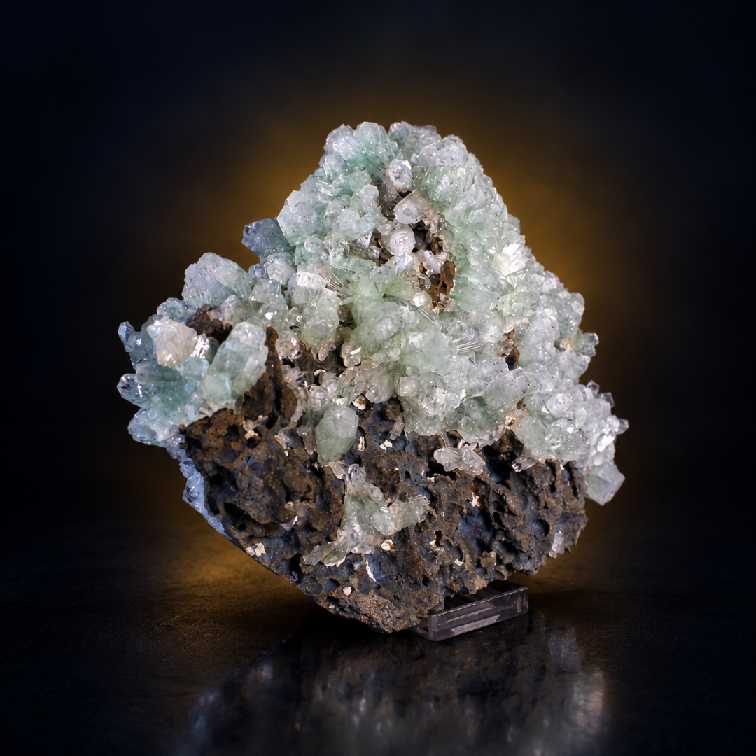 Natural Green Apophyllite with Heulandite Crystal Specimen – India
