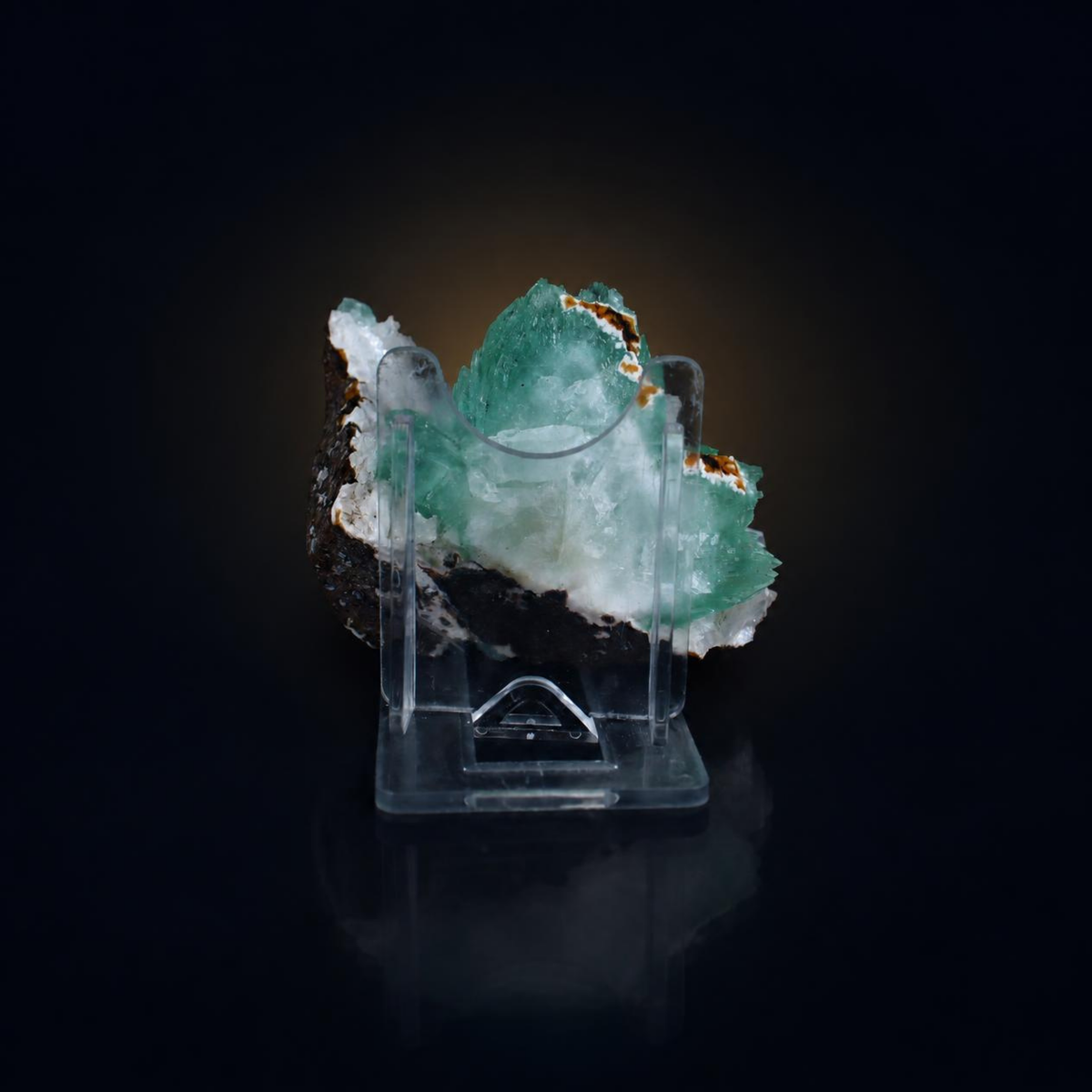Green Double-Terminated Prismatic Apophyllite on Dark Rock Matrix · 140 g · 9 × 6 × 6 cm · Pune, Maharashtra, India