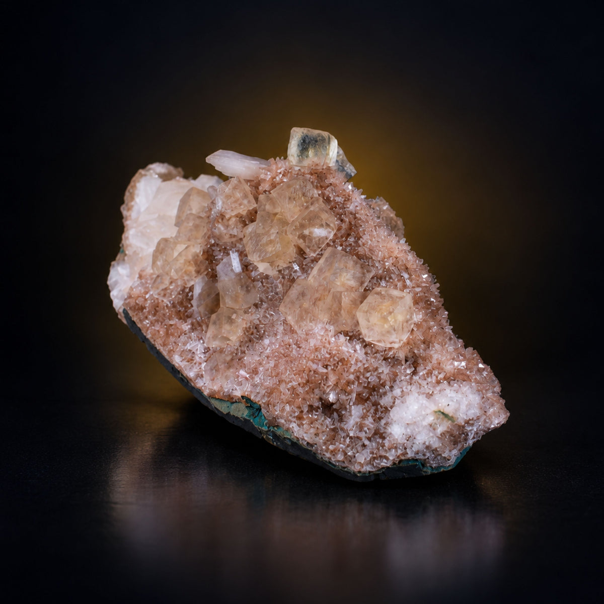 Calcite with Stilbite on Dark Gray Rock Matrix · 260 g · 12 × 7 × 6 cm