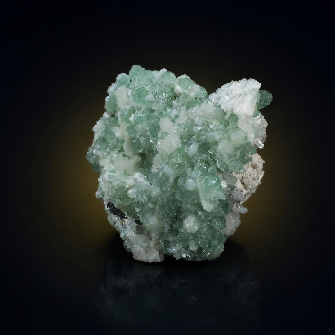 Natural Green Apophyllite, Stilbite with Heulandite Crystal Specimen – India