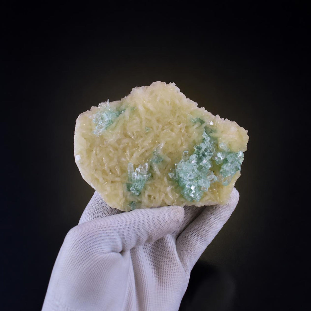 Natural Green Apophyllite with Stilbite Crystal Matrix Mineral Specimen from India 290 gm 13 × 9 × 3 cm