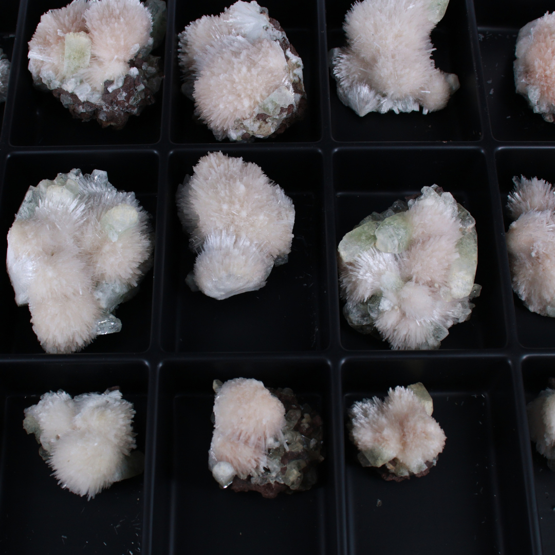 Natural Green Apophyllite with Stilbite, Heulandite Scolecite Crystal Lot – 18 PCS – Mineral Specimens from India