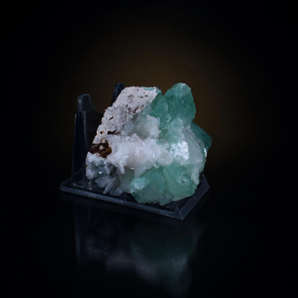 Green Double-Terminated Tabular Apophyllite on White and Dark Brown Matrix · 150 g · 7 × 6 × 5 cm · Pune, Maharashtra, India