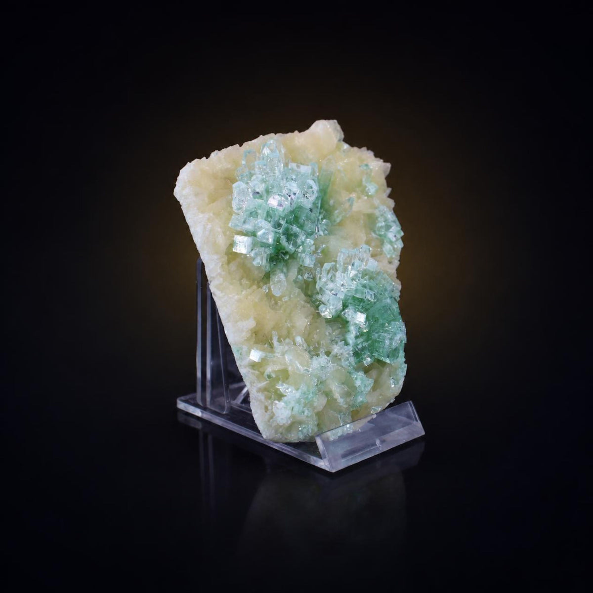 Natural Green Apophyllite with Stilbite Crystal Matrix Mineral Specimen from India 22 gm 11 × 7 × 2 cm