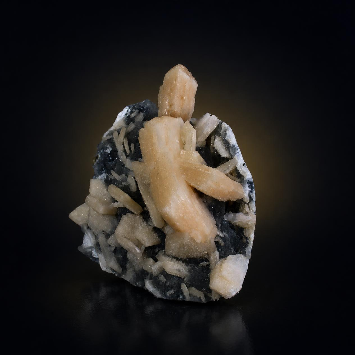 Stilbite Crystals on Dark Matrix – Natural Mineral Specimen