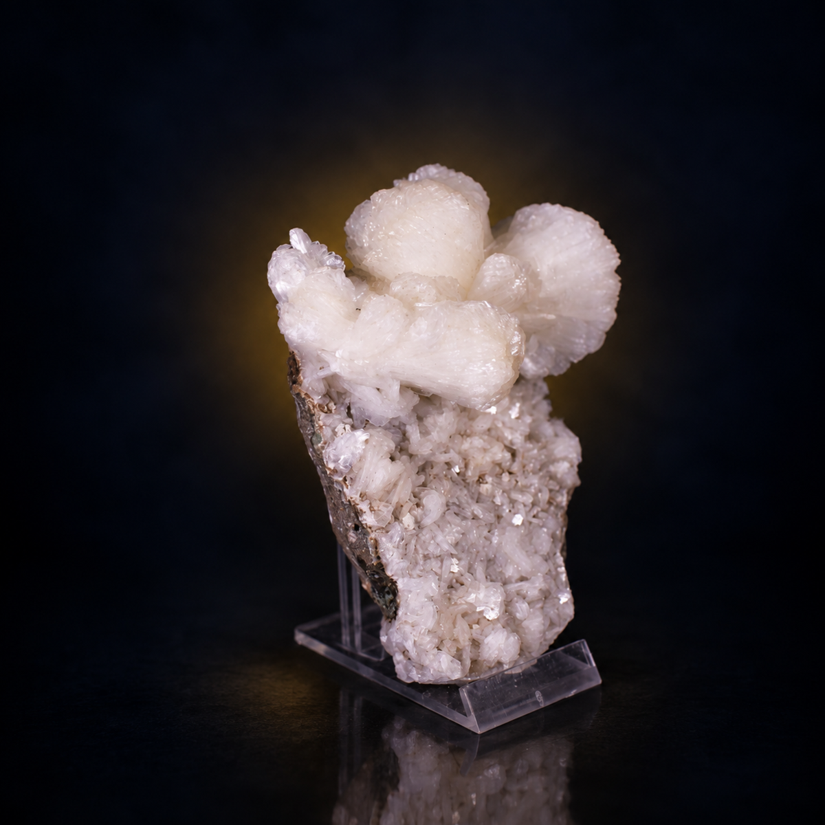 Natural White Stilbite Zeolite Crystal Cluster on Basalt Matrix – 400 g