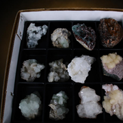 Mixed Apophyllite, Stilbite, Heulandite, Calcite &amp; Quartz Chalcedony Crystal Lot – 18 Pieces