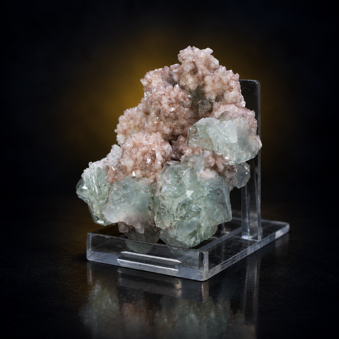 Natural Pink Stilbite with Green Apophyllite Mineral Specimen – 80g