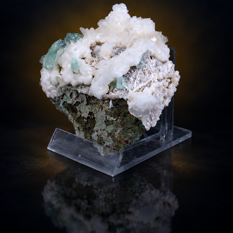 Green Apophyllite Tabular Crystal Group with Stilbite on Matrix | 90 g | 8 × 7 × 3 cm