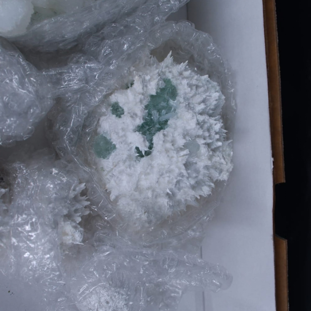 Natural Green Apophyllite with Mordenite Crystal Lot – 8 Pieces from India
