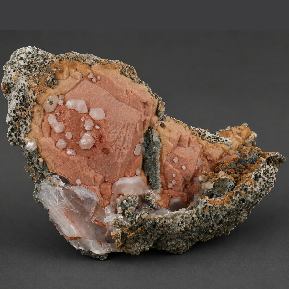 Natural Pink/Peach Heulandite with Calcite & Botryoidal Chalcedony Matrix