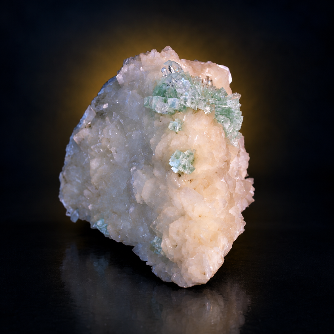 Natural Green Apophyllite, Stilbite with Heulandite Crystal Specimen – India