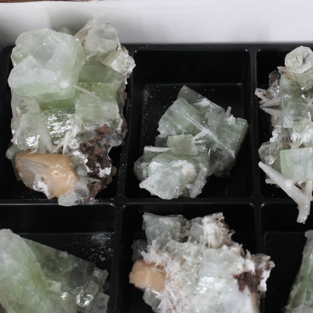 Natural Green Apophyllite, Stilbite with Heulandite Crystal Lot – 11 Pieces from India