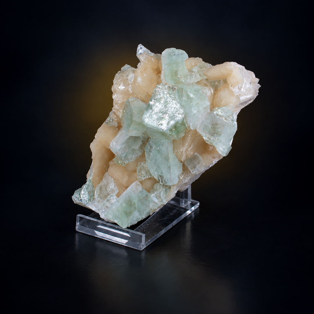 Natural Green Apophyllite with Heulandite Crystal Specimen – India