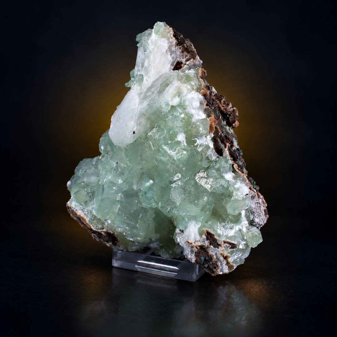 Natural Green Apophyllite with Heulandite Crystal Specimen – India