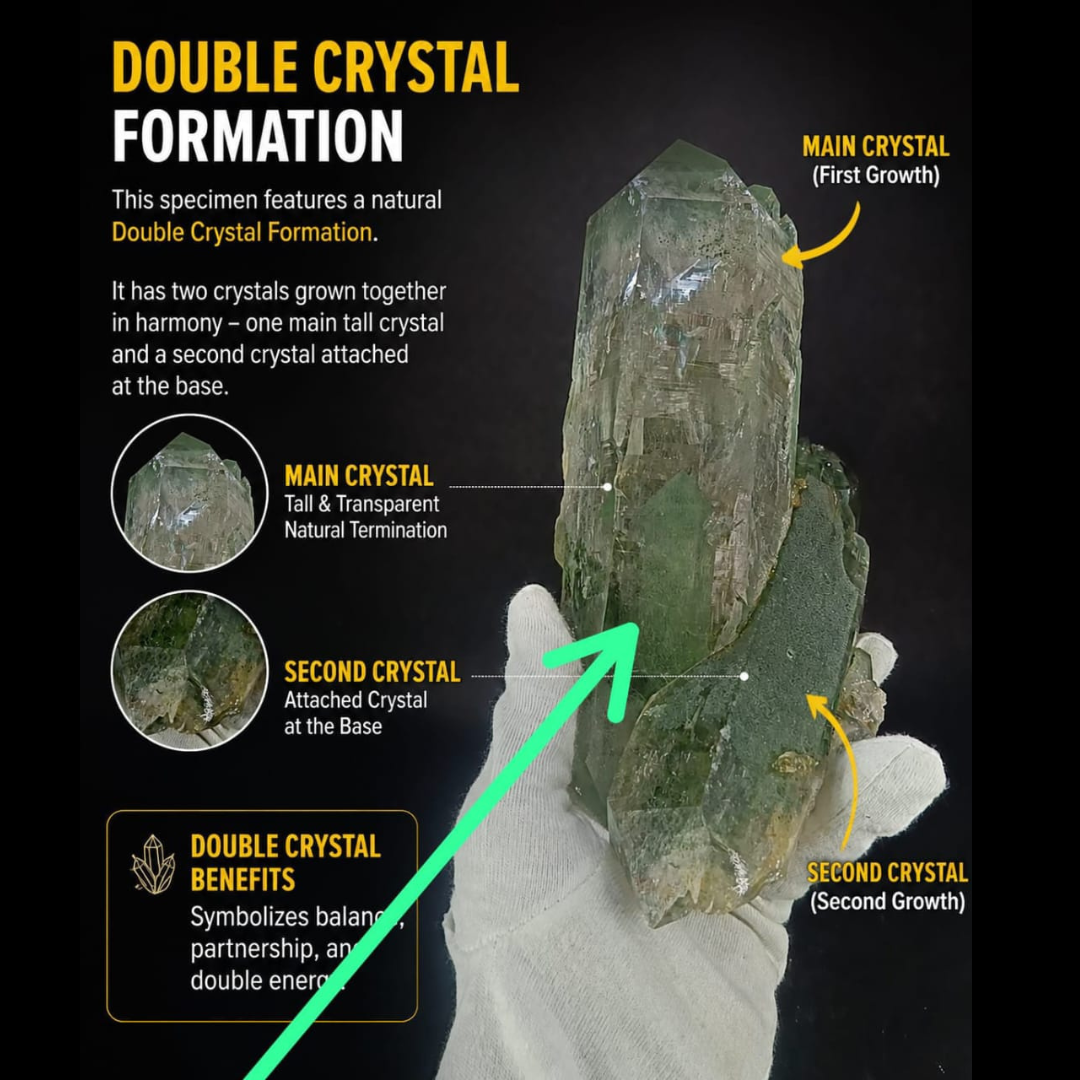 Green Chloritized Quartz Crystals · 1850 g · 22 × 10 × 10 cm · India