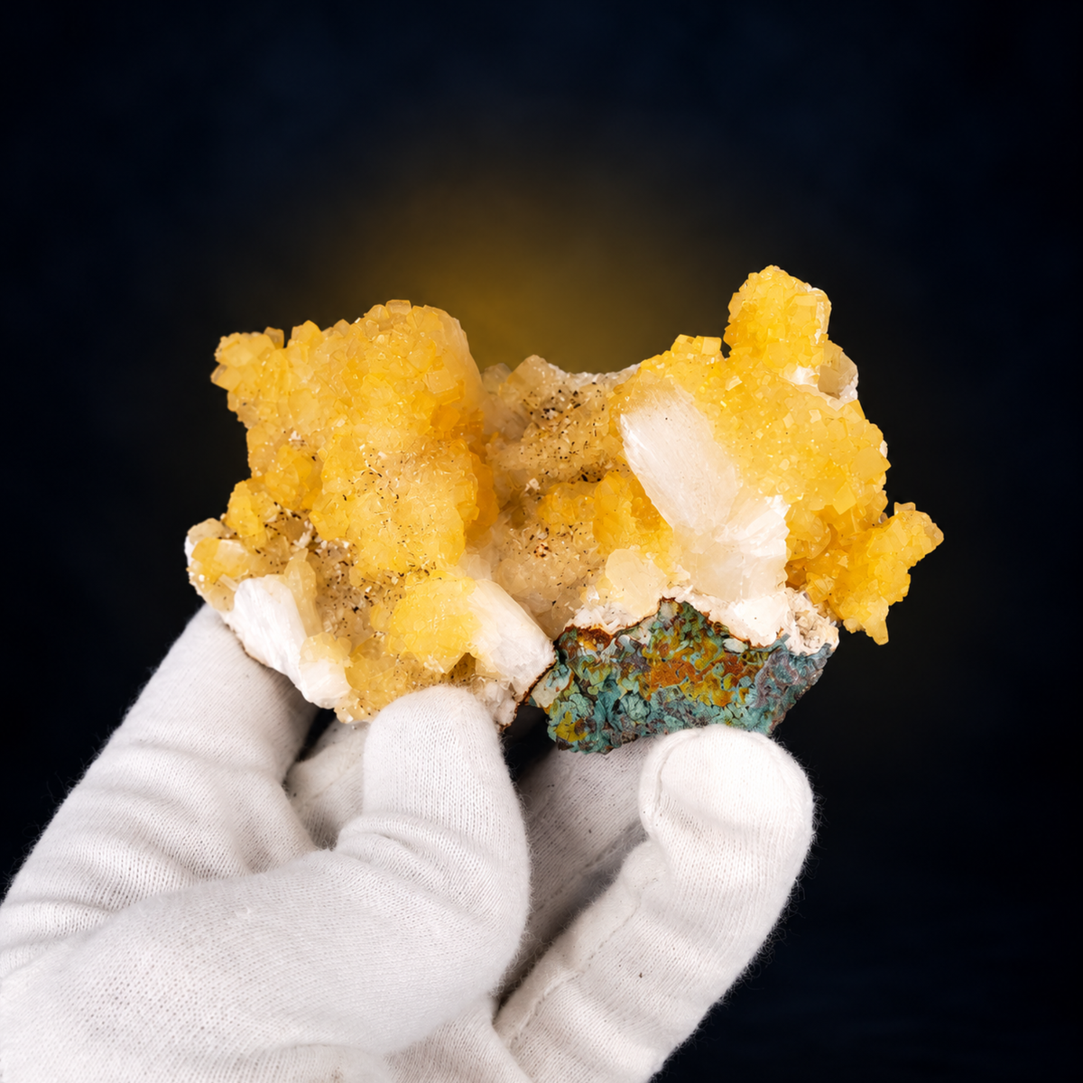 Natural Yellow Calcite with White Stilbite Crystal Cluster – 170 g