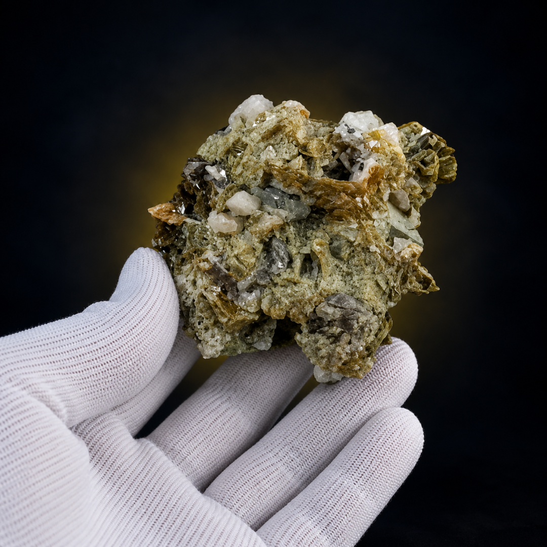Natural Fluorescent Transparent Apatite Crystal with Pyrite & Calcite Inclusions