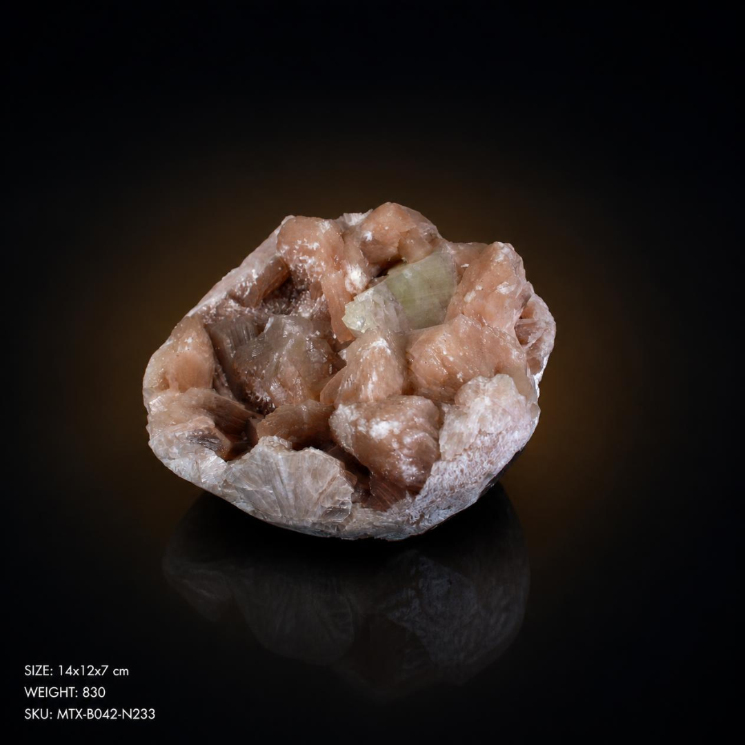 Natural Peach Stilbite with Green Apophyllite on Matrix