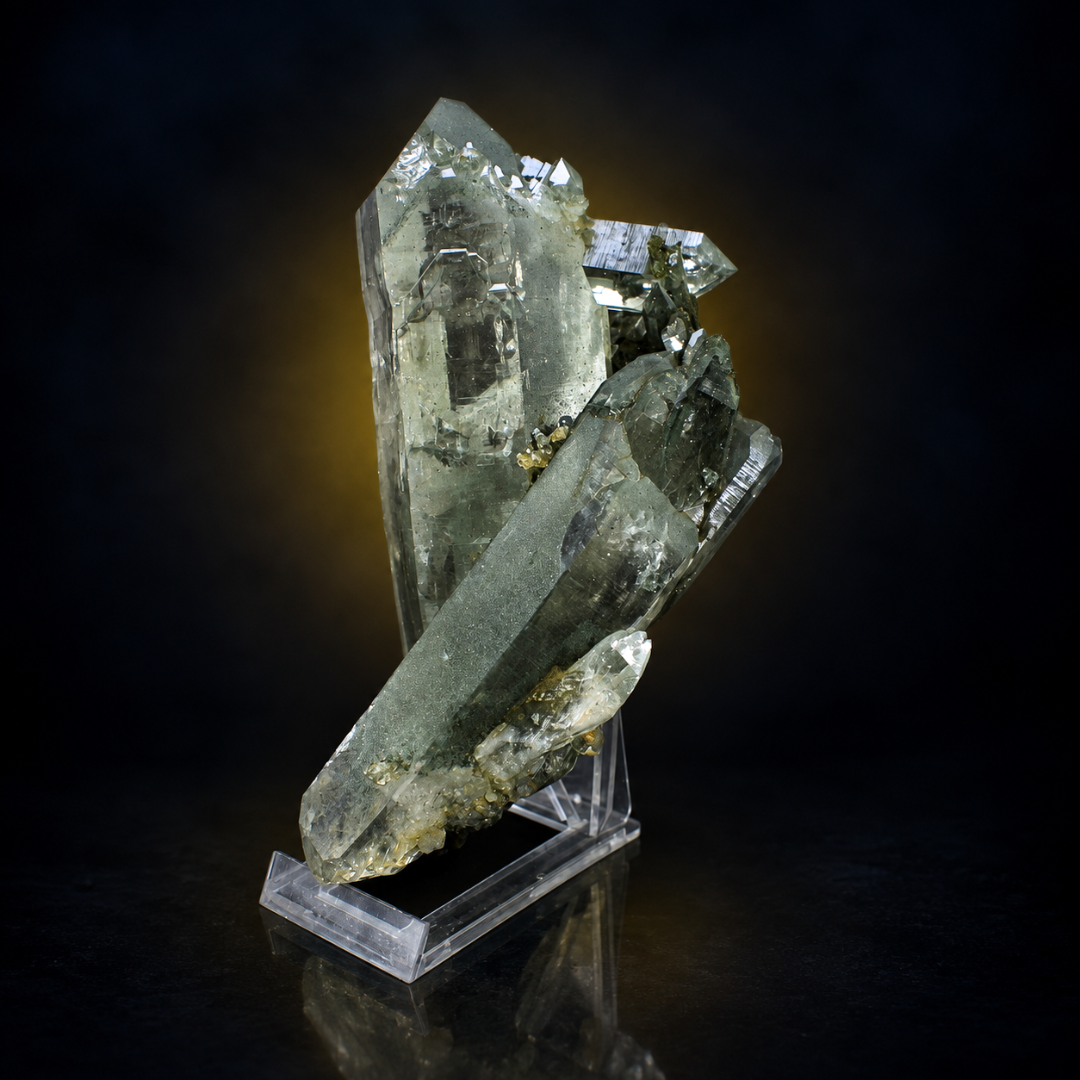 Green Chloritized Quartz Crystals · 1850 g · 22 × 10 × 10 cm · India