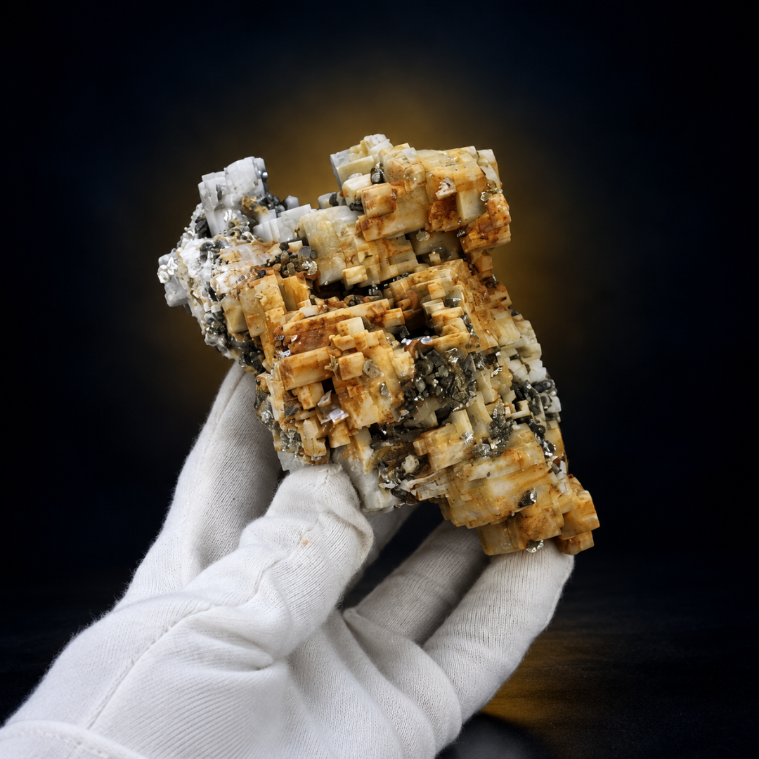 Natural Fluorescent Transparent Apatite Crystal with Pyrite & Black Inclusions