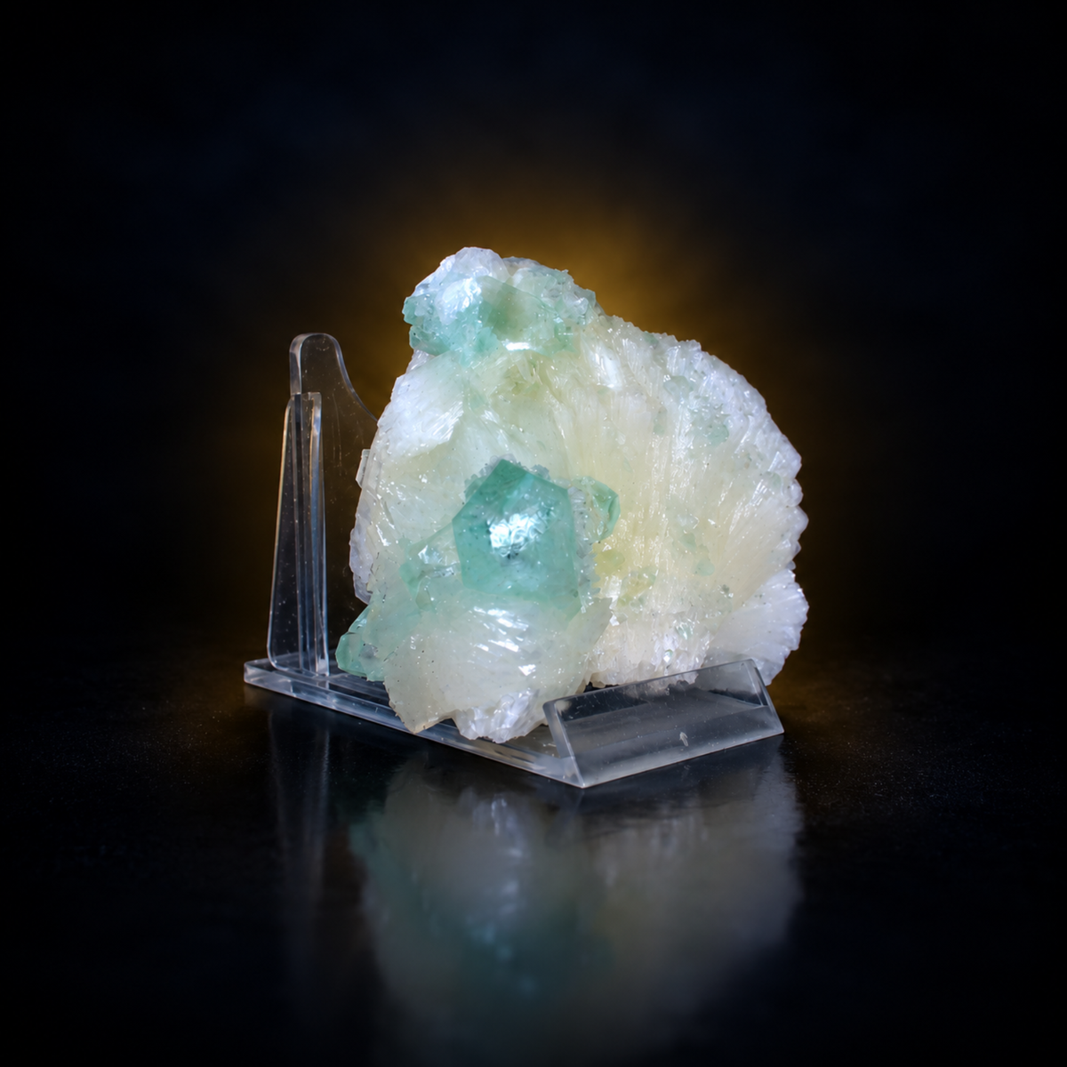 Natural Green Apophyllite on Heulandite Crystal Cluster – 210 g