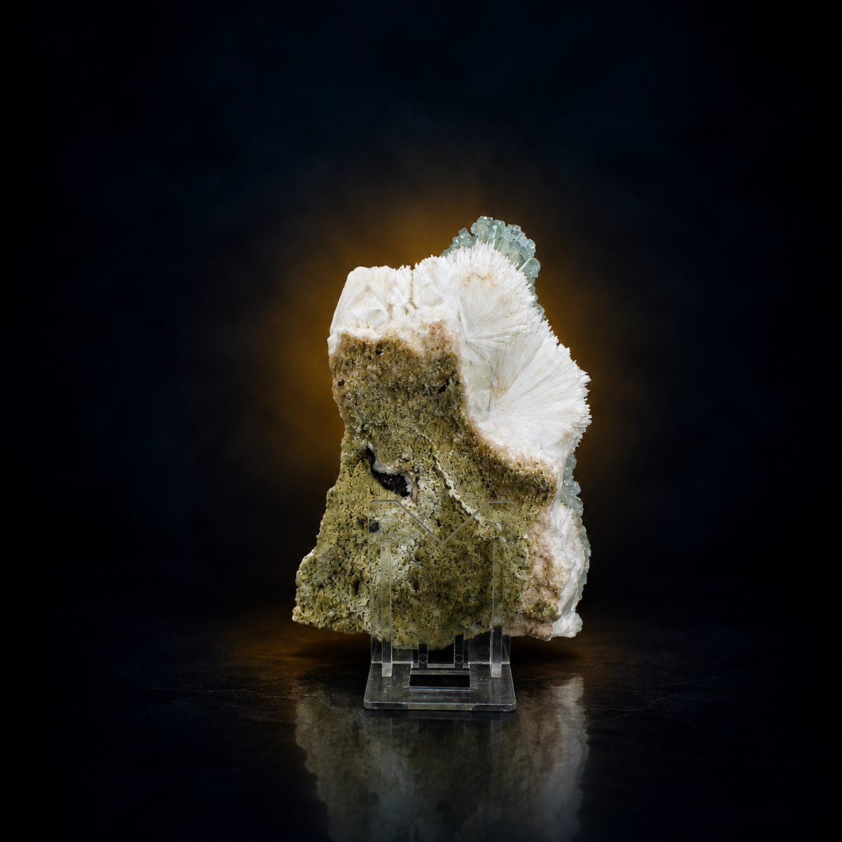 Natural Green Apophyllite Flowers on White Stilbite Matrix – 460 g