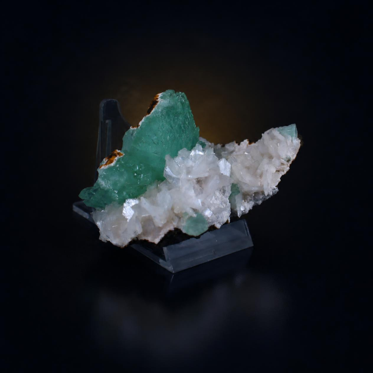 Green Double-Terminated Prismatic Apophyllite on Dark Rock Matrix · 140 g · 9 × 6 × 6 cm · Pune, Maharashtra, India