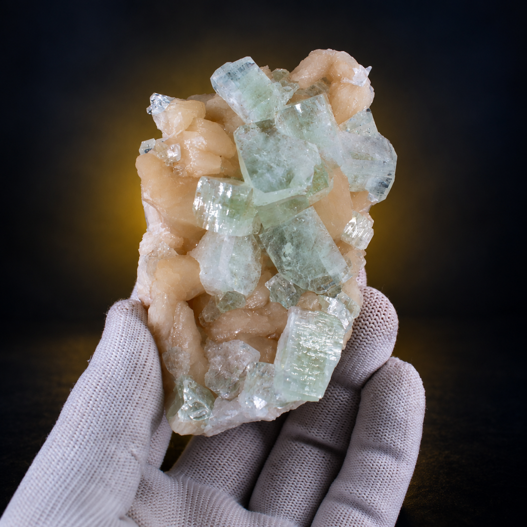 Natural Green Apophyllite with Heulandite Crystal Specimen – India