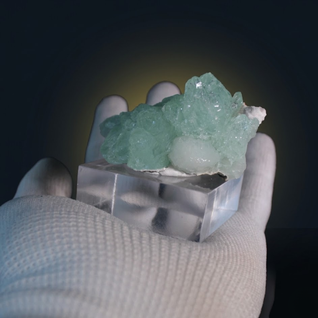 Natural Green Apophyllite Crystal with Heulandite Matrix – Mineral Specimen from India