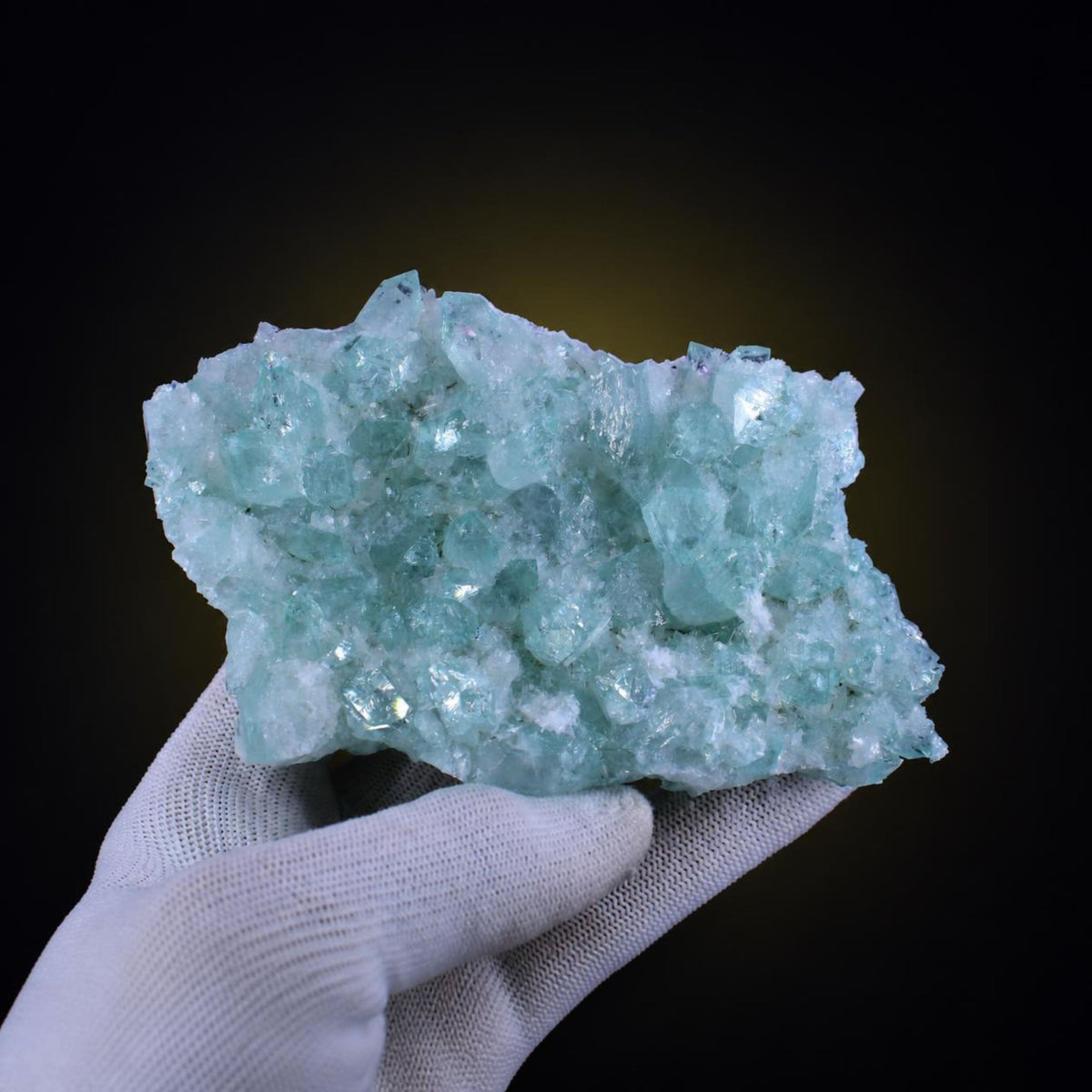 Natural Green Apophyllite Crystal Matrix Mineral Specimen from India 200 gm 14 × 8 × 2 cm