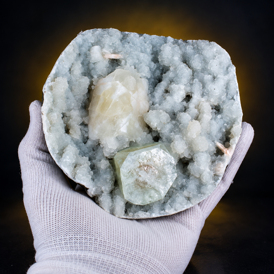 Natural Blue Druzy Matrix with Calcite & Apophyllite