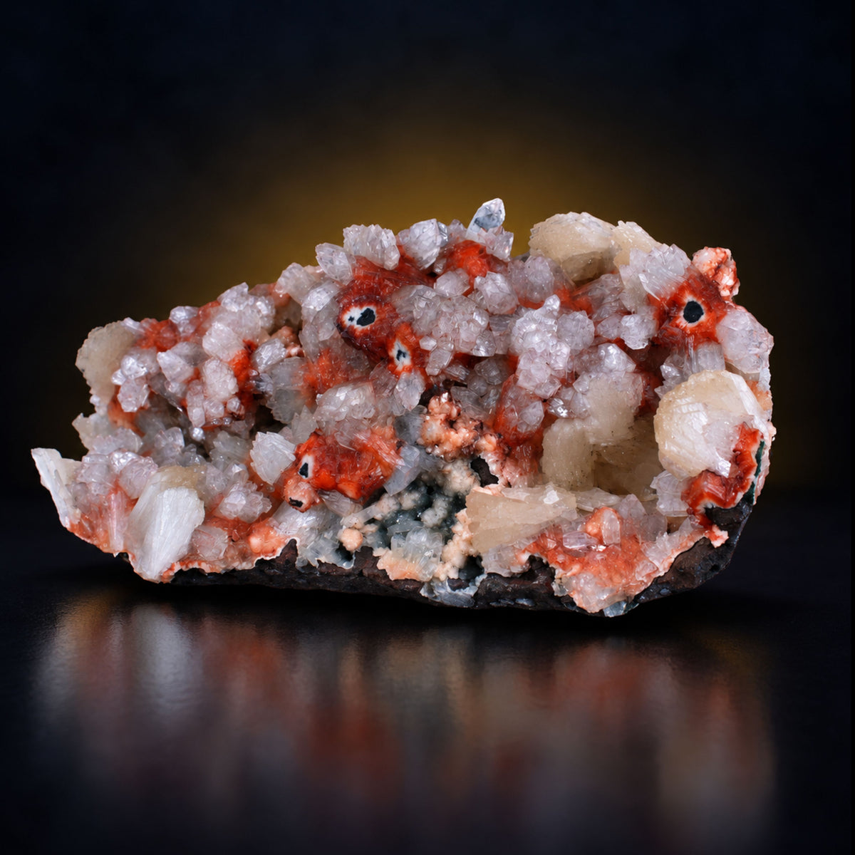 Apophyllite with Stilbite on Dark Rocky Matrix · 510 g · 16 × 9 × 5 cm