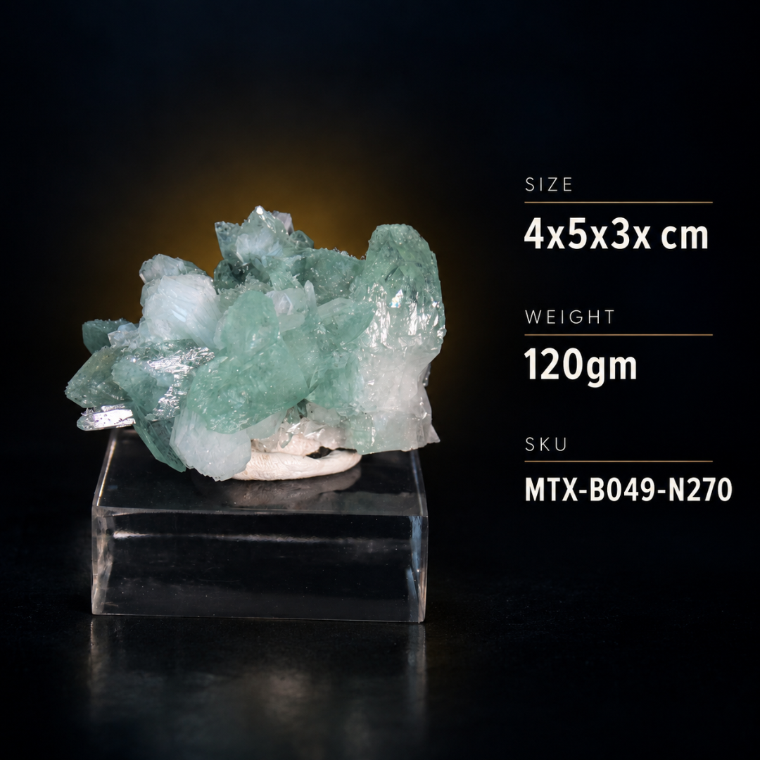 Natural Green Apophyllite Crystal Matrix – Mineral Specimen from India