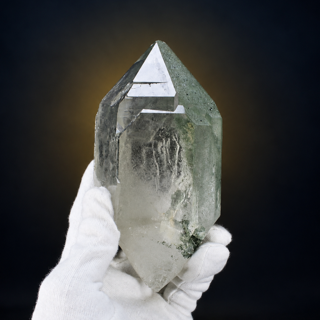 Natural Green Chlorite Himalayan Quartz Crystal – Mineral Specimen from India