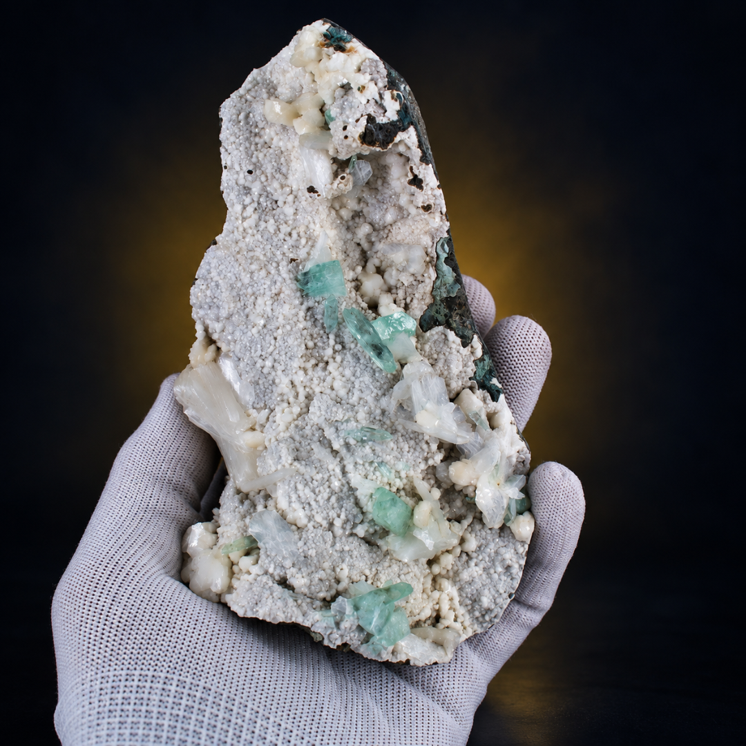 Natural Green Apophyllite with Heulandite Crystal Specimen – India