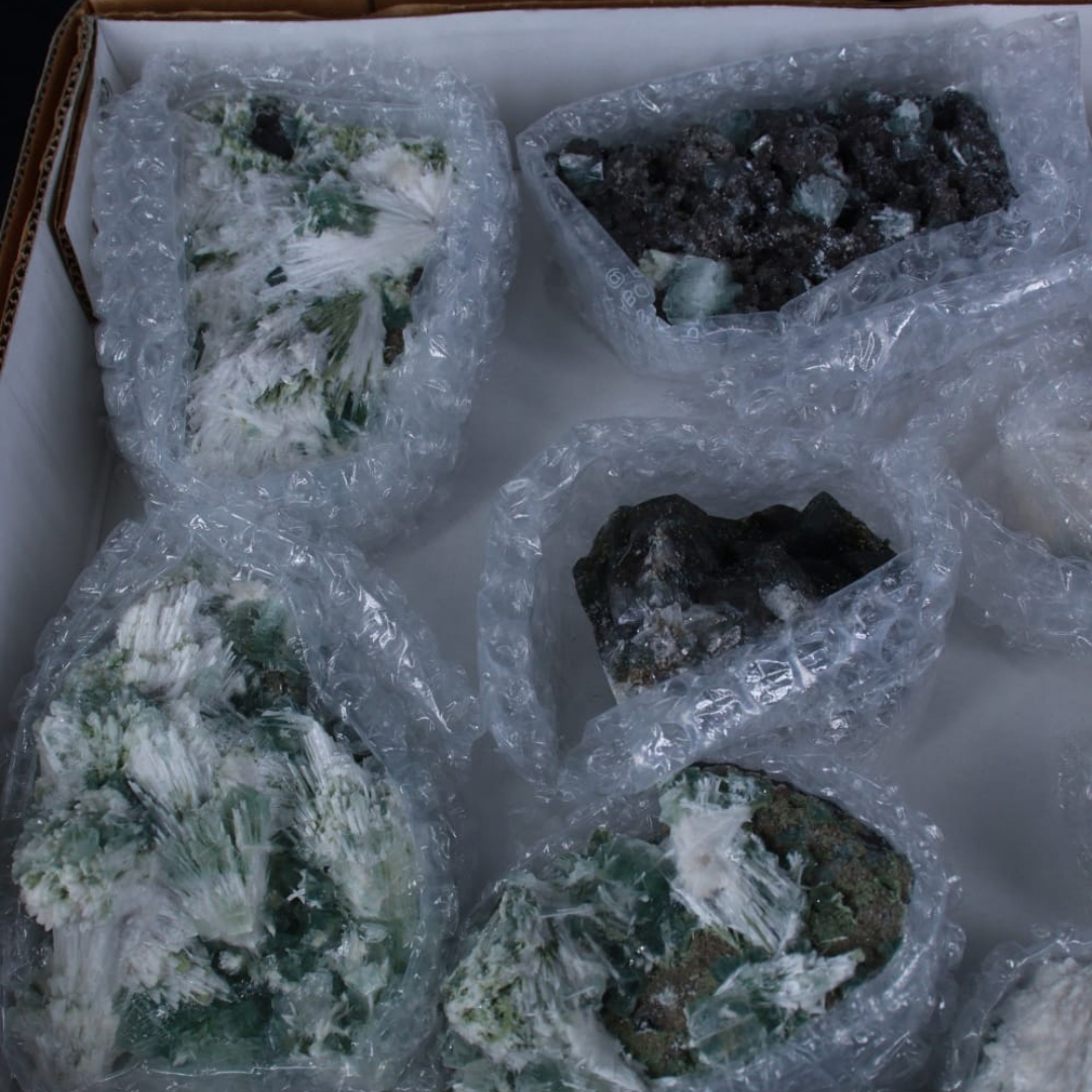 Natural Green Apophyllite with Scolecite Crystal Lot – 12 Pieces from India