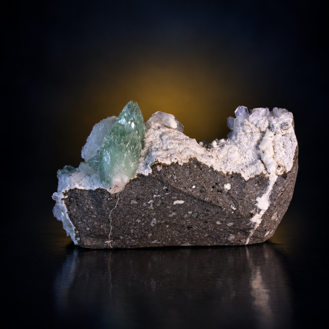 Natural Green Apophyllite, Stilbite with Heulandite Crystal Specimen – India