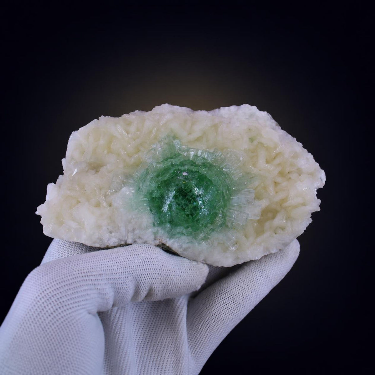 Natural Green Apophyllite with Stilbite Crystal Matrix Mineral Specimen from India 390 gm 13 × 8 × 3 cm