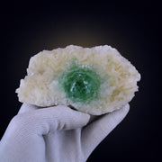 Natural Green Apophyllite with Stilbite Crystal Matrix Mineral Specimen from India 390 gm 13 × 8 × 3 cm