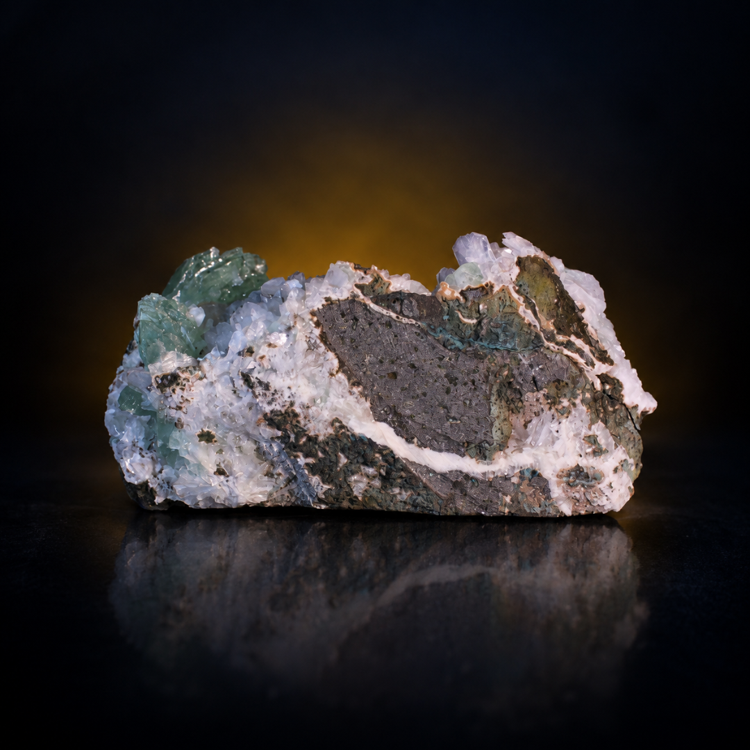 Natural Green Apophyllite, Stilbite with Heulandite Crystal Specimen – India