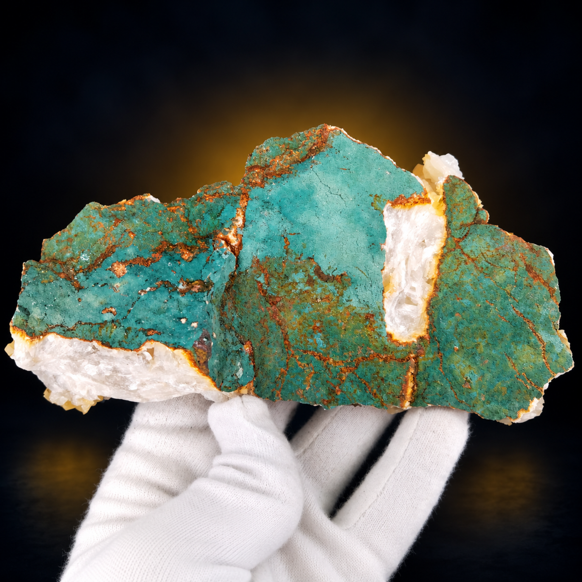 Natural Orange Calcite with White Stilbite Crystal Cluster – 350 g