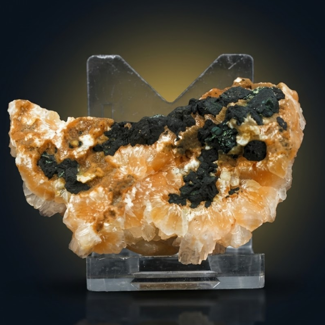 Natural Orange Stilbite Crystal Cluster with Calcite – 50g
