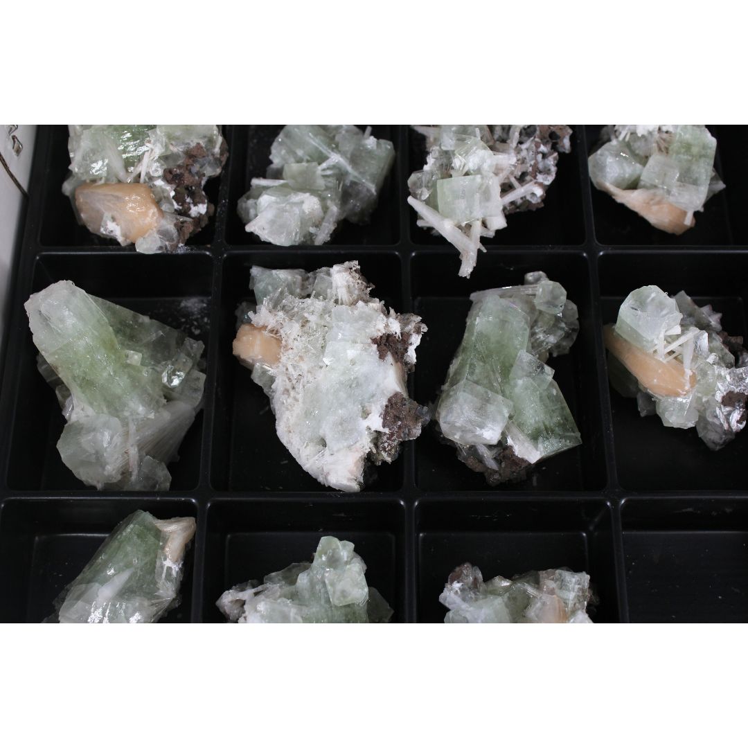Natural Green Apophyllite, Stilbite with Heulandite Crystal Lot – 11 Pieces from India