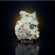 green Apophyllite crystals growing with white Stilbite and Heulandite