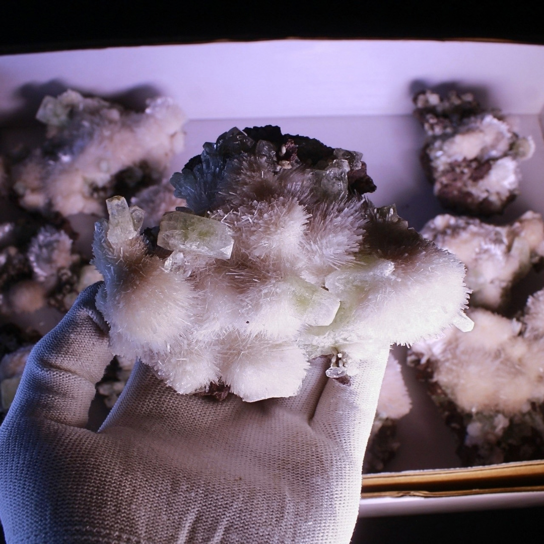 Natural Green Apophyllite with Heulandite Matrix & Scolecite – 10 Pieces Lot  from India