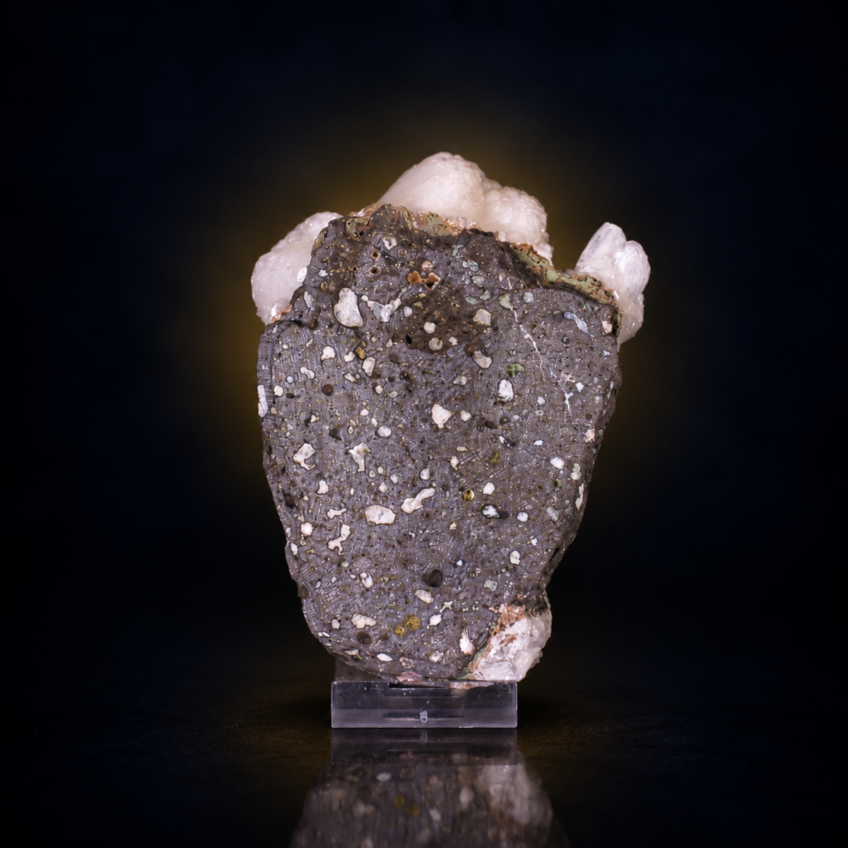 Natural White Stilbite Zeolite Crystal Cluster on Basalt Matrix – 400 g