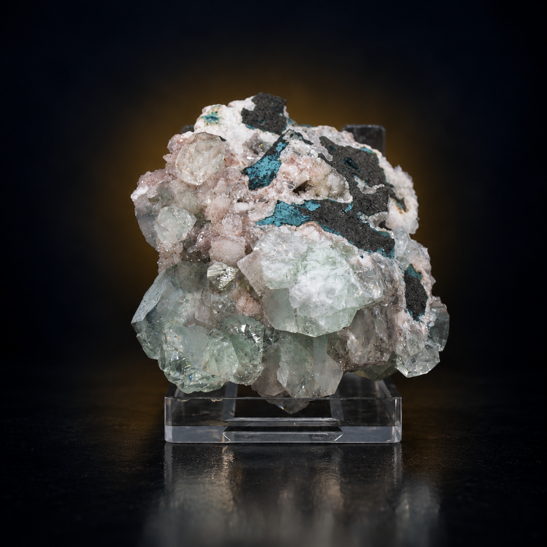 Natural Pink Stilbite with Green Apophyllite Mineral Specimen – 80g
