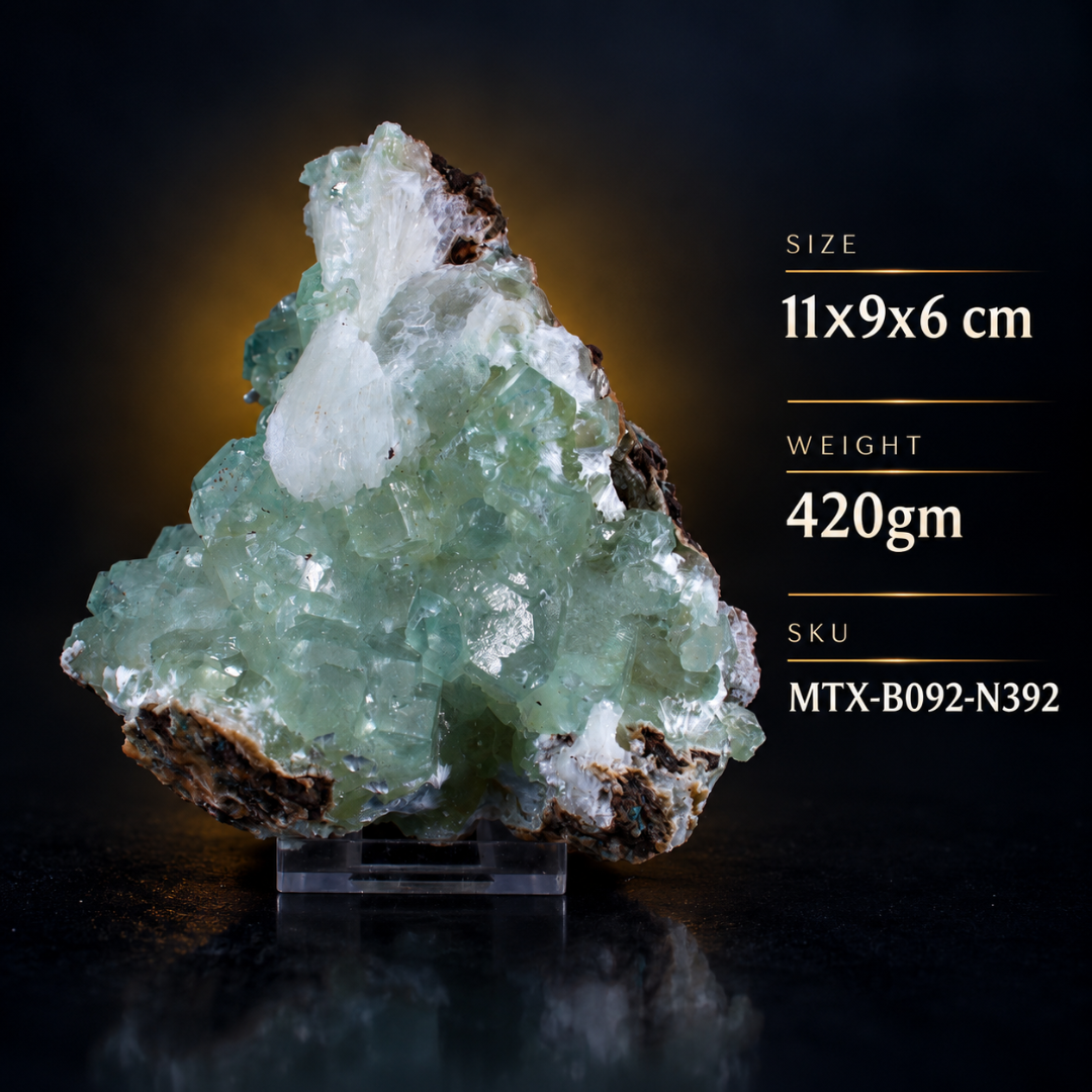Natural Green Apophyllite with Heulandite Crystal Specimen – India