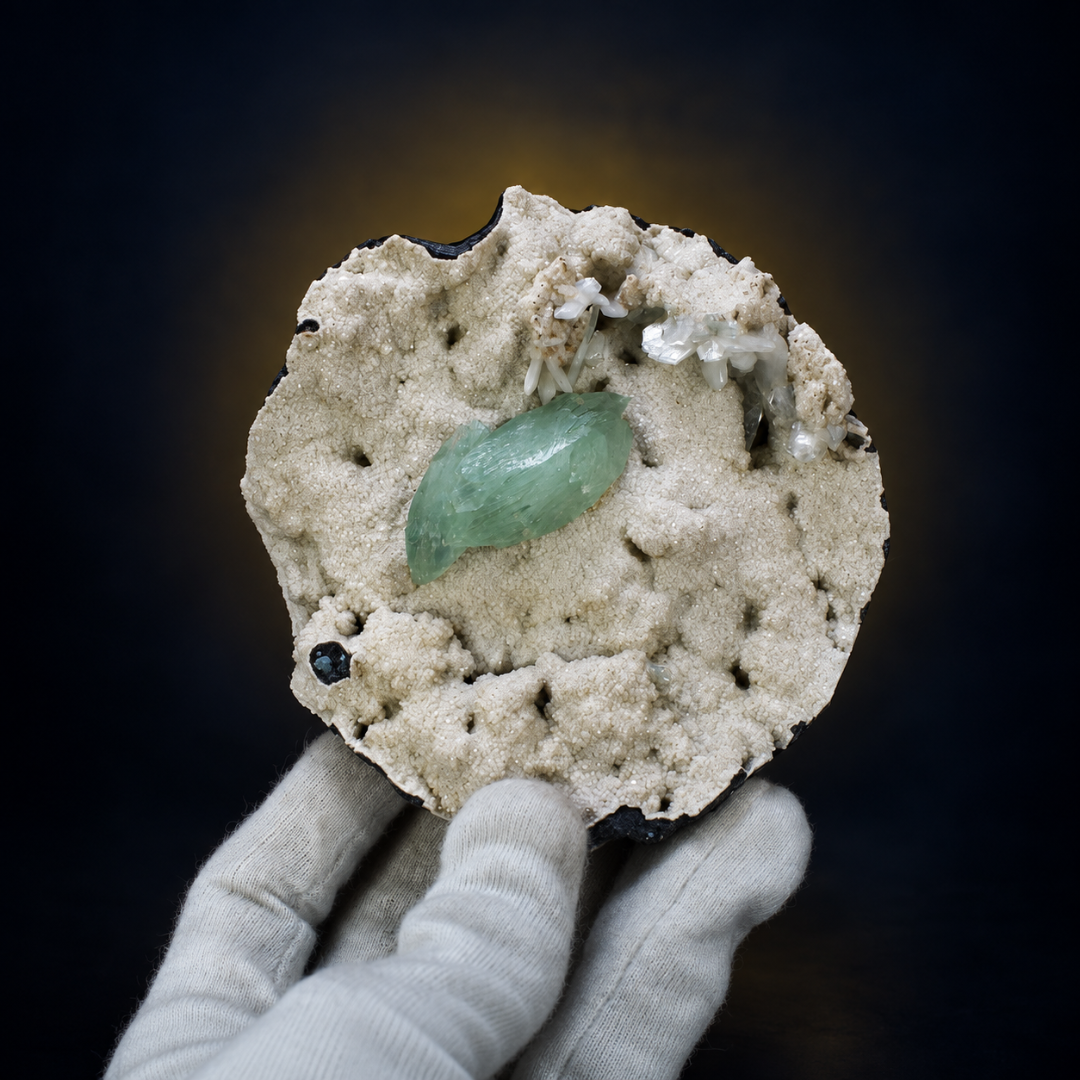 Natural Green Apophyllite with Heulandite Mordenite Crystal Specimen – India